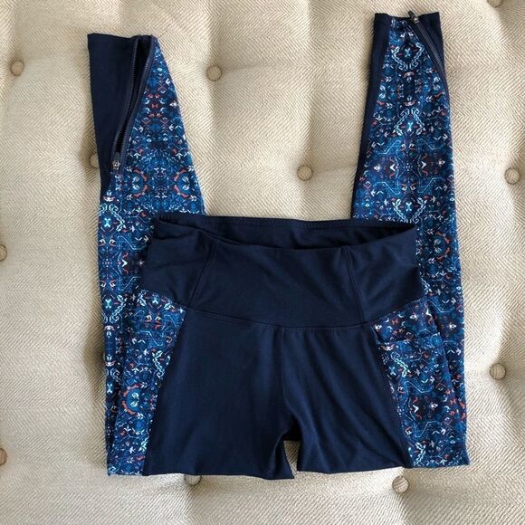 Z by Zobha Blue Leggings Print Panel Zippers S 4 6 - Picture 1 of 12